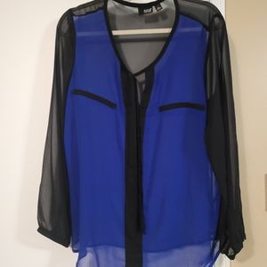Black and royal blue sheer long sleeve top.